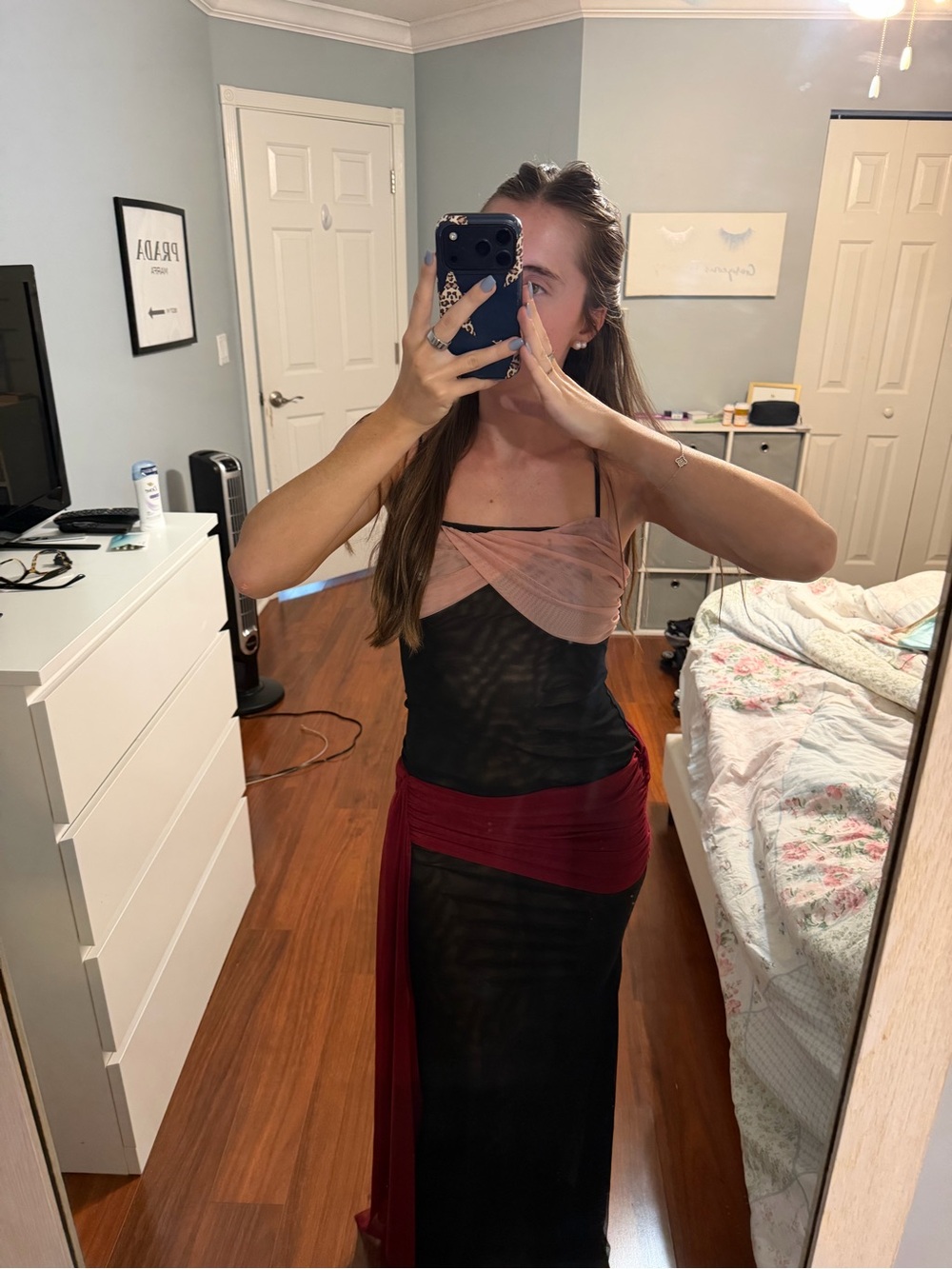 Fashion Nova Black Maxi Dress with Blush Top and Wine Sash